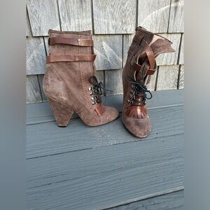 Never worn Jerome C. Rousseau leather ankle lace up boots. Brown. Sz 40.5